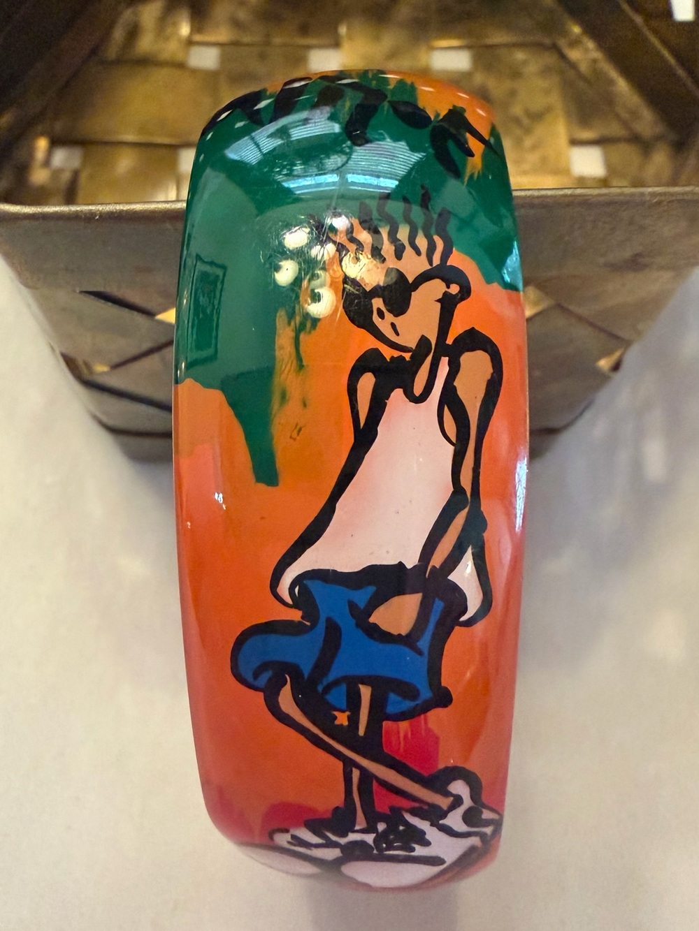 Vintage 90s Fido Dido Acrylic Cuff Bangle Graffiti Bracelet Pop Culture Painted